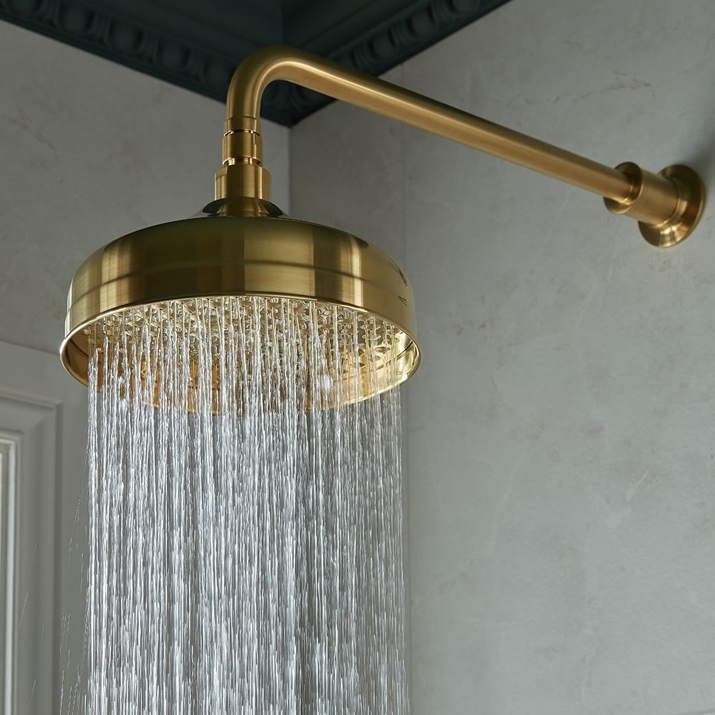 Booth & Co. Axbridge Brushed Brass 200mm Shower Head & Arm - Lifestyle Image 1
