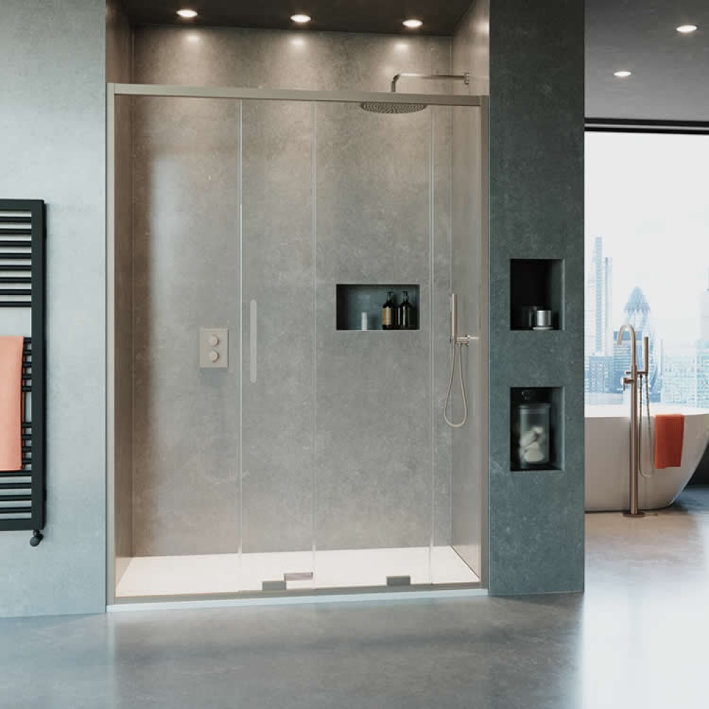 Lifestyle Photo of Crosswater Optix 10 Brushed Stainless Single Sliding Shower Door