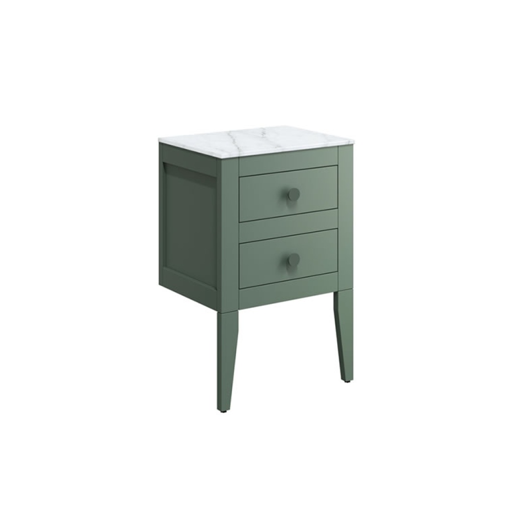 Cutout image of Crosswater Canvass Sage Green Floor-Standing Vanity Unit with Marble Worktop 485mm