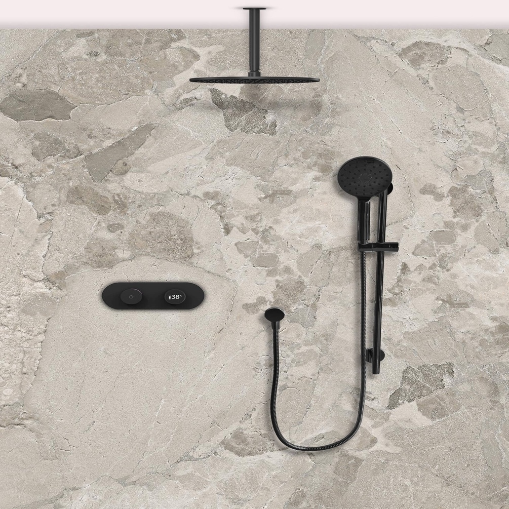 TED TOGO Matt Black Dual Outlet Digital Slide Rail Shower Set Lifestyle 1