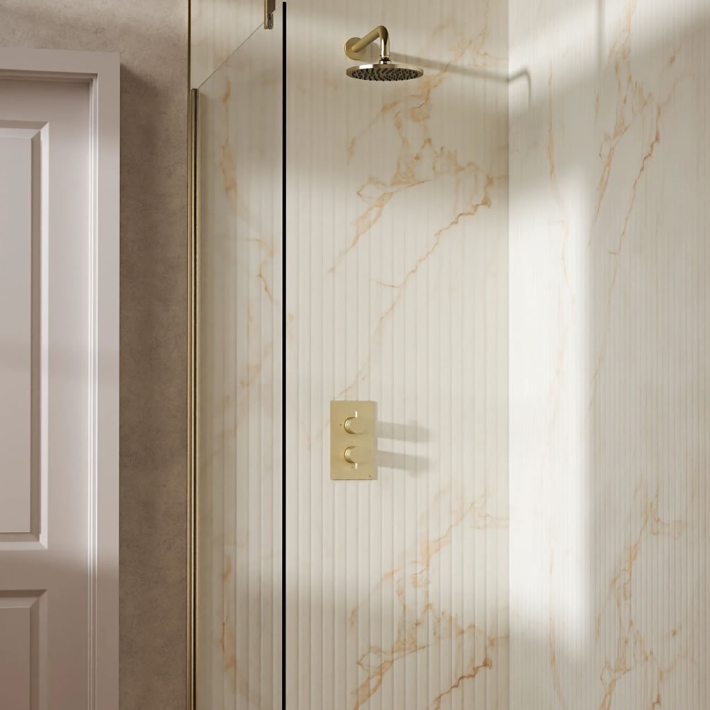 Lifestyle image of Crosswater Design Brushed Brass Single Outlet Rainfall Shower Set