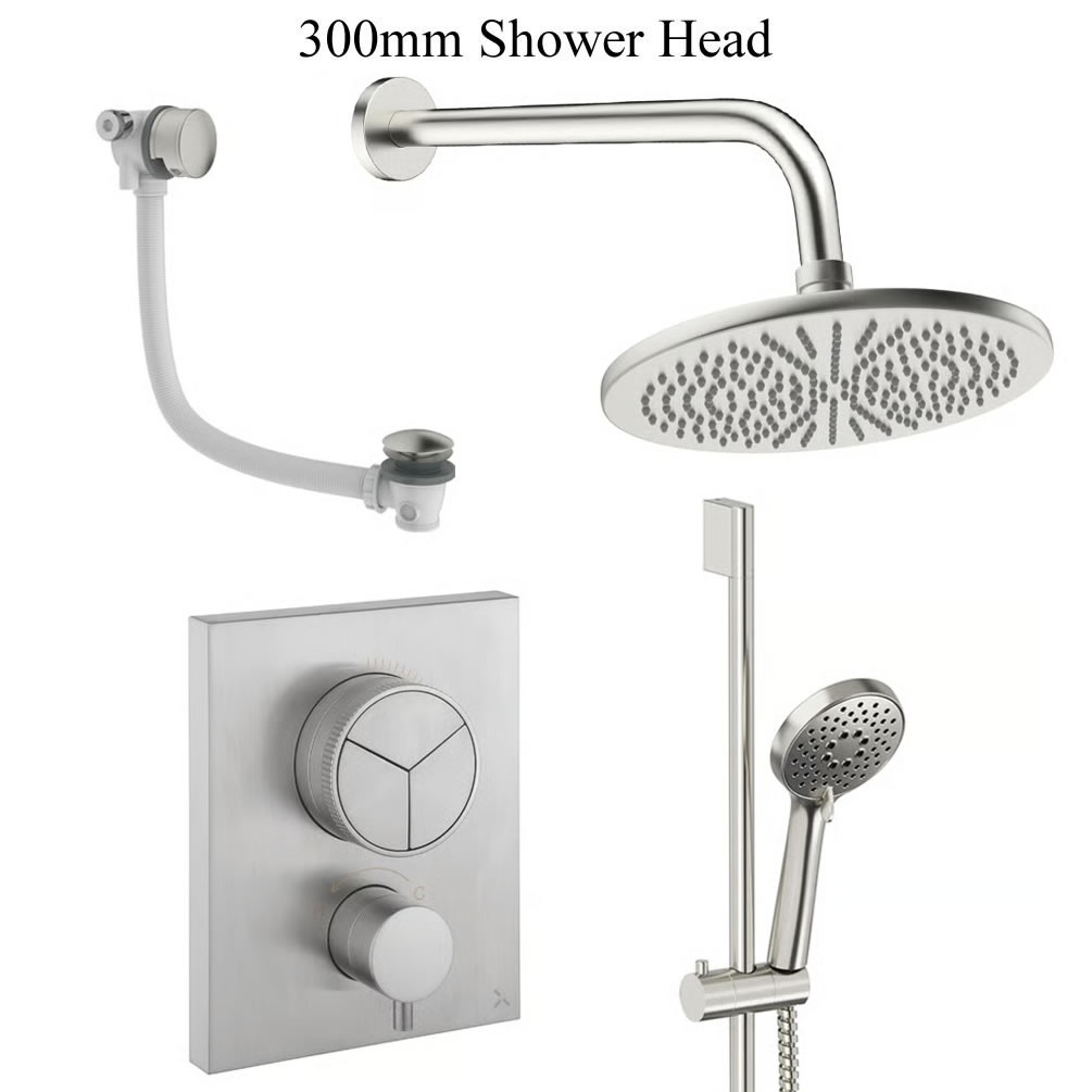 Cutout image of Crosswater Crossbox Push Brushed Nickel Triple Outlet Slide Rail Shower Bath Set