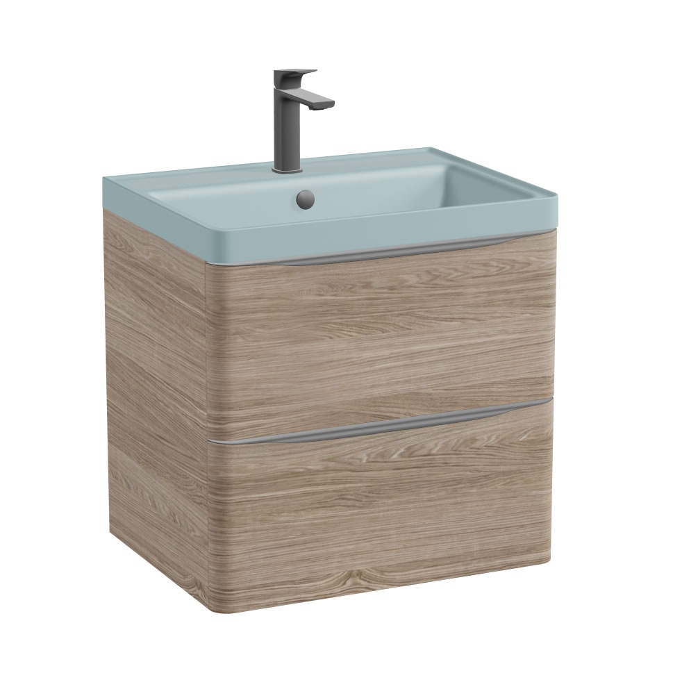 Vado Cameo 600mm Natural Oak Wall Hung Vanity Unit & Cove Blue Basin