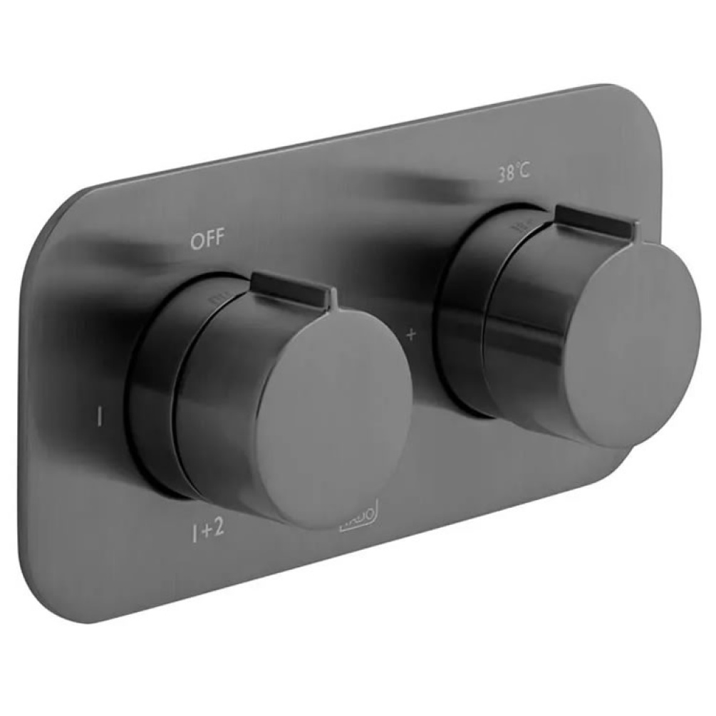 Cutout image of Vado Individual Altitude Brushed Black Dual Outlet Thermostatic Shower Valve Horizontal