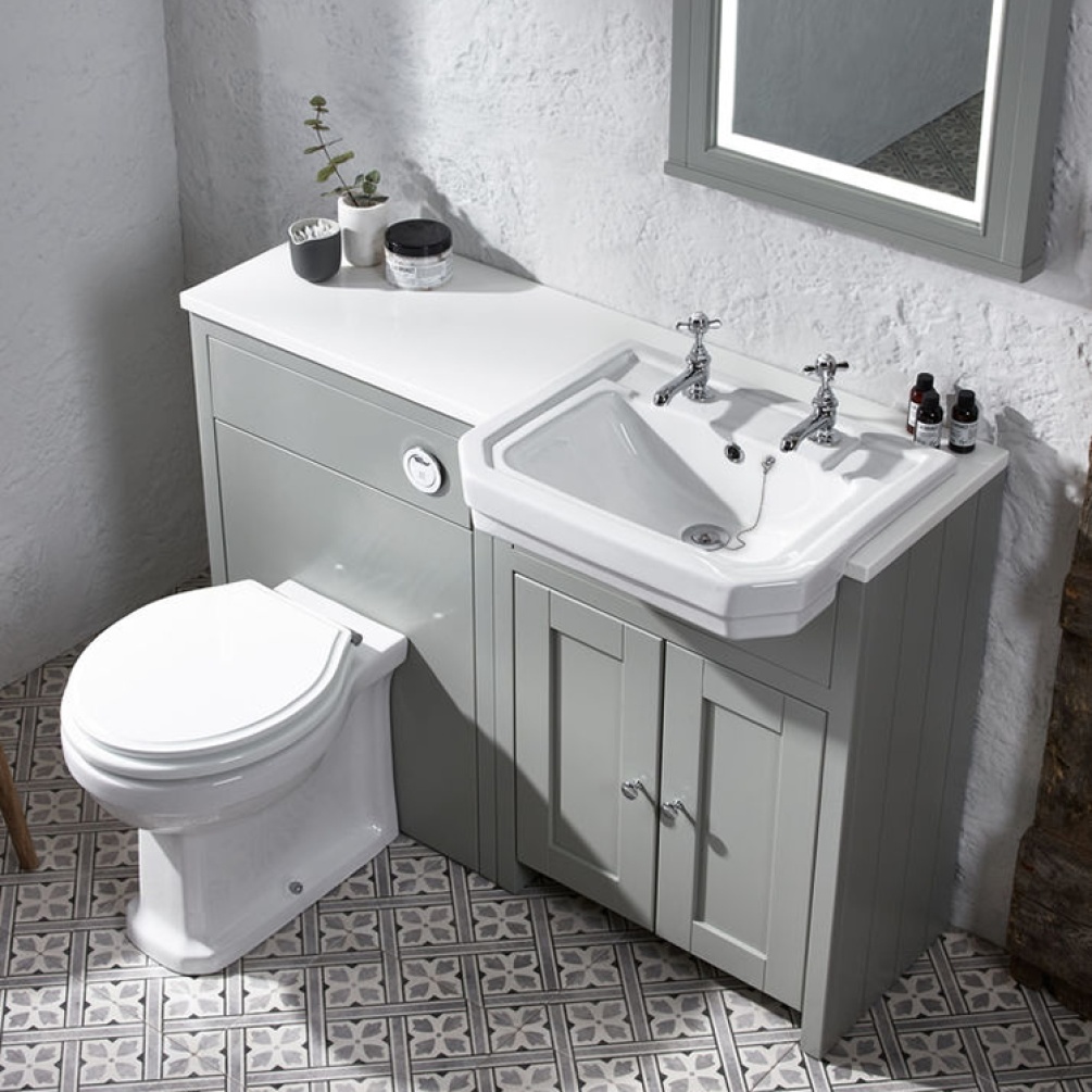 Lifestyle image of the Tavistock Vitoria 550mm Semi-Countertop Basin installed in a toilet & basin vanity unit