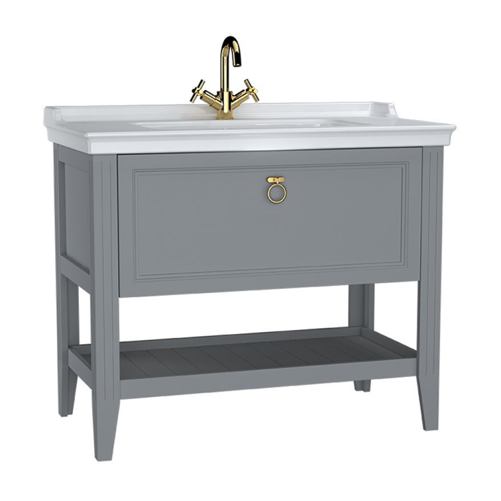 Photo of VitrA Valarte 1000mm Matt Grey Single Drawer Unit - 1TH Unit with Gold Handle Cutout