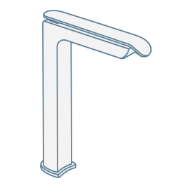iconography image of a tall furniture mounted waterfall basin mixer tap for use with a countertop basin