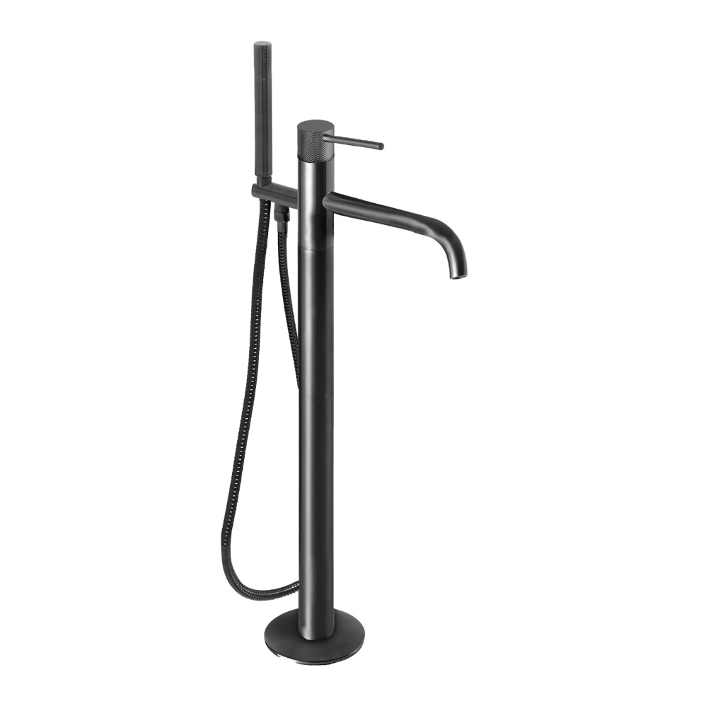 Product Cut out image of the JTP Vos Brushed Black Floorstanding Bath Shower Mixer with Designer Knurled Handle