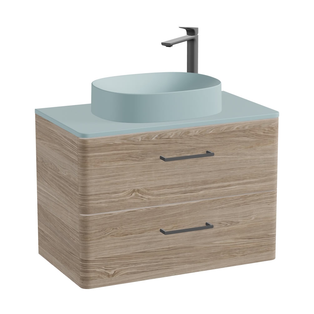 Vado Cameo 800mm Natural Oak Wall Hung 2 Drawer Vanity Unit, Cove Blue Worktop & Cove Oval Basin