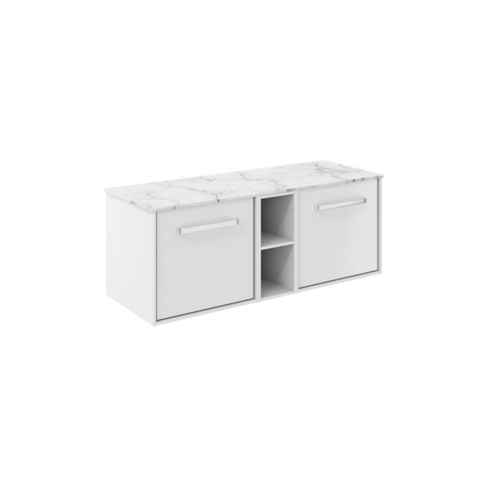 Cutout image of Crosswater Infinity 1200mm White Gloss Vanity Unit & Carrara Marble Worktop