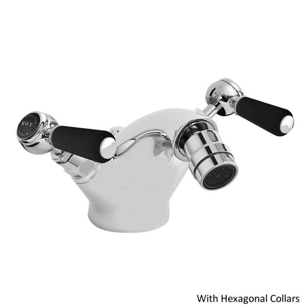Photo of Bayswater Lever Black & Chrome Mono Bidet Mixer with Hexagonal Collars