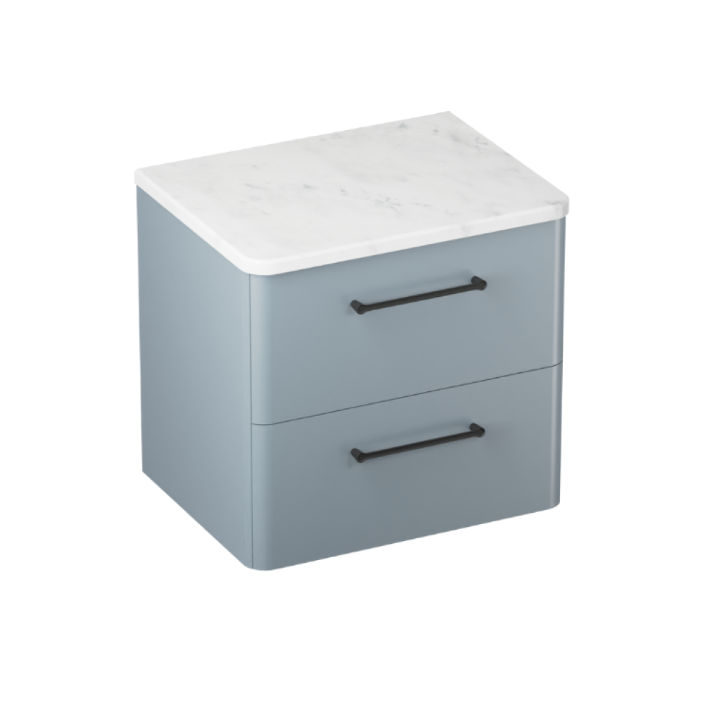 Product cut out photo of Britton Bathrooms Camberwell 600mm Dusty Blue Worktop Unit with Black Handles C60DDB