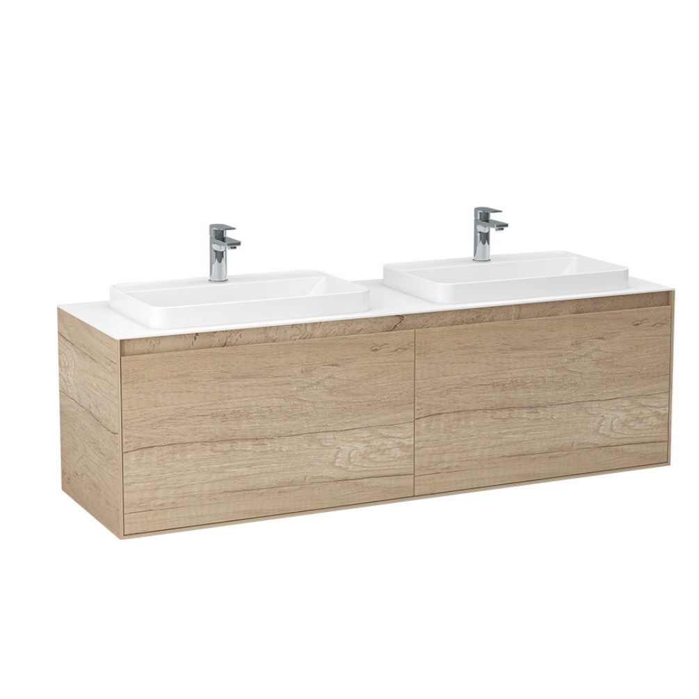 Imex Arco Natural Oak 1600mm Wall Mounted Double Countertop Vanity Unit Cut Out