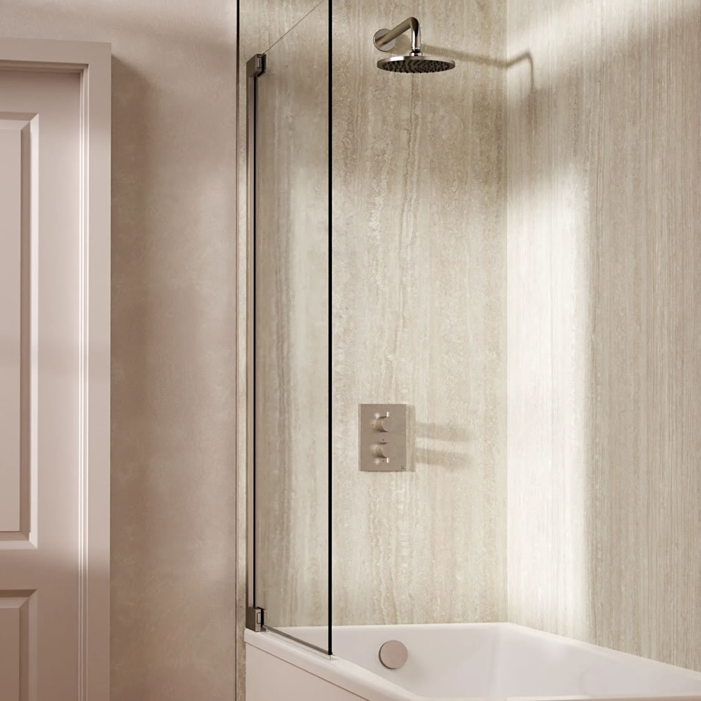 Lifestyle image of Crosswater Crossbox Brushed Nickel Dual Outlet Shower Bath Set