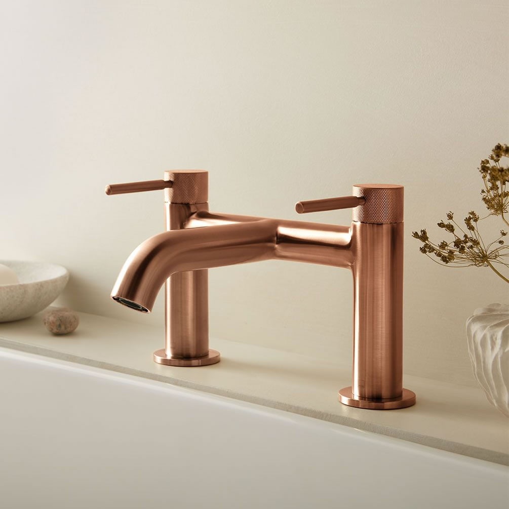 Lifestyle image of Vado Individual Knurled Accents Brushed Bronze Bath Filler