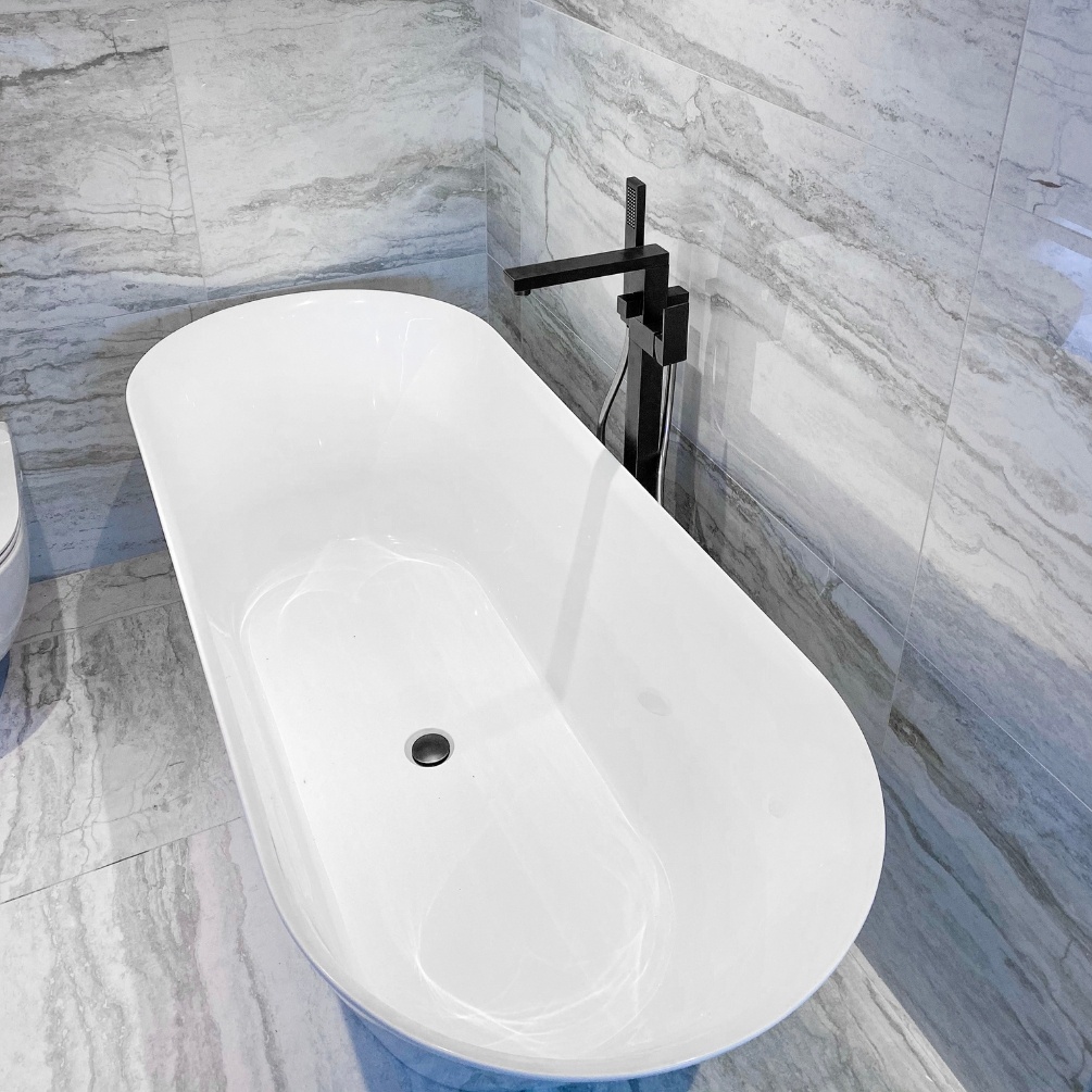 Product Lifestyle image of the Abacus Plan Matt Black Freestanding Bath Shower Mixer