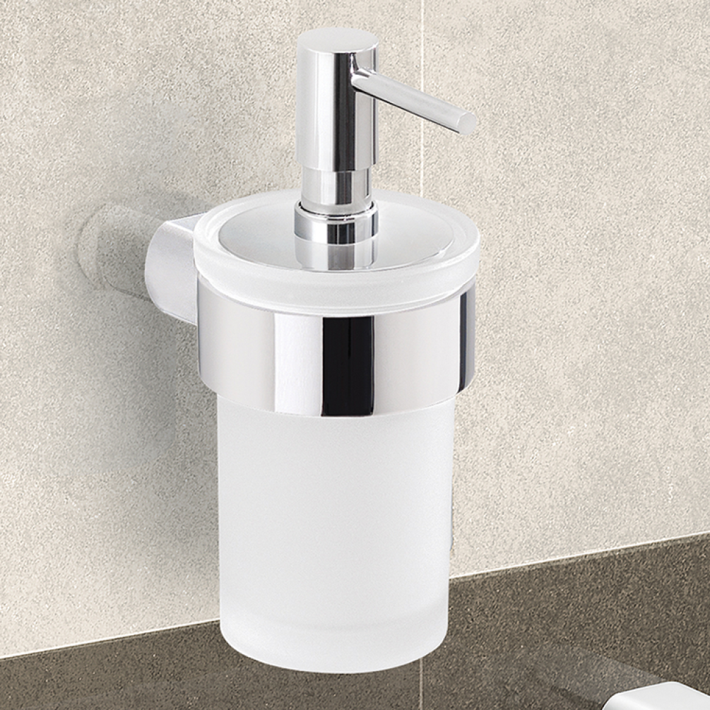 Lifestyle Photo of Bathroom Origins Pirenei Soap Dispenser in Chrome