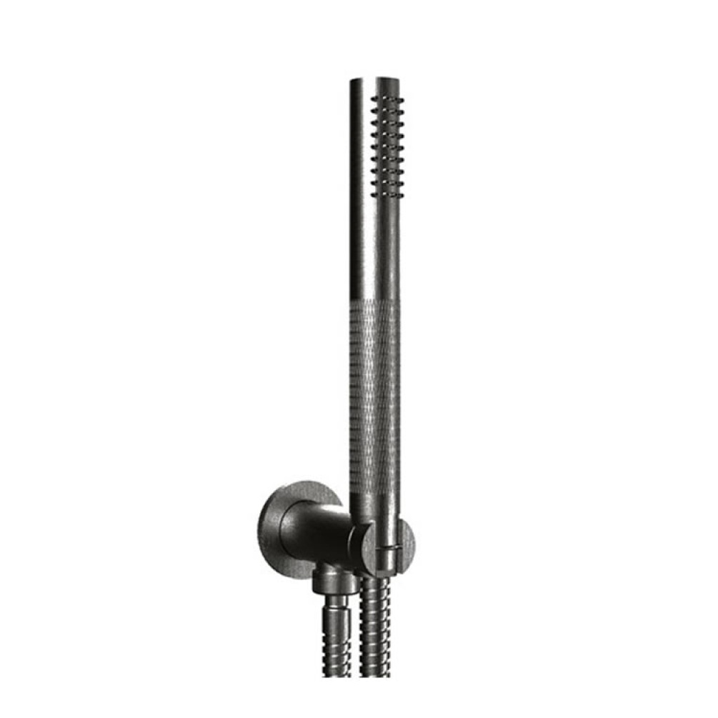 Photo Of Crosswater Union Brushed Black Chrome Shower Handset & Wall Outlet