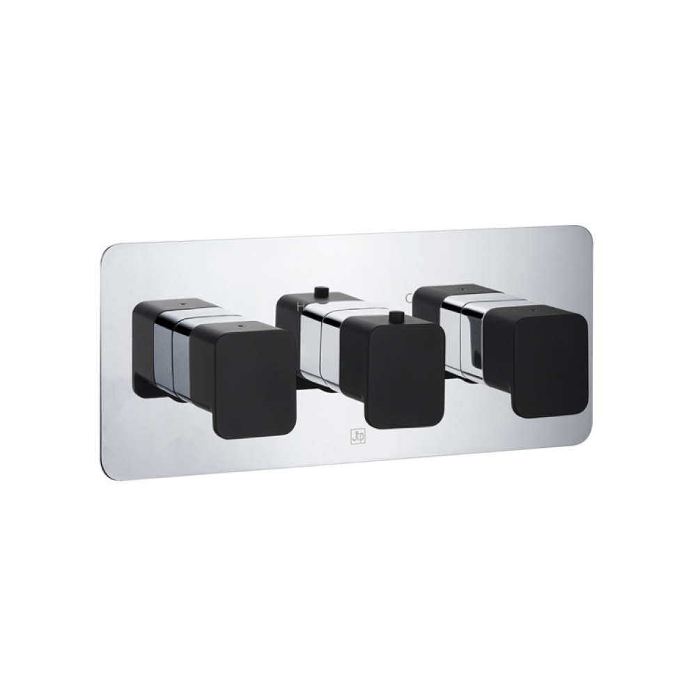 Photo of JTP Axel Chrome & Matt Black Landscape Twin Outlet Shower Valve Cutout