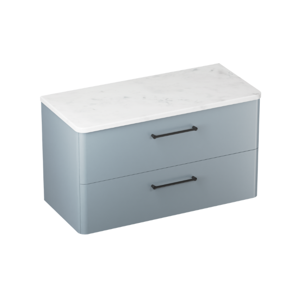 Product cut out photo of Britton Bathrooms Camberwell 1000mm Dusty Blue Worktop Unit with Black Handles C100DDB
