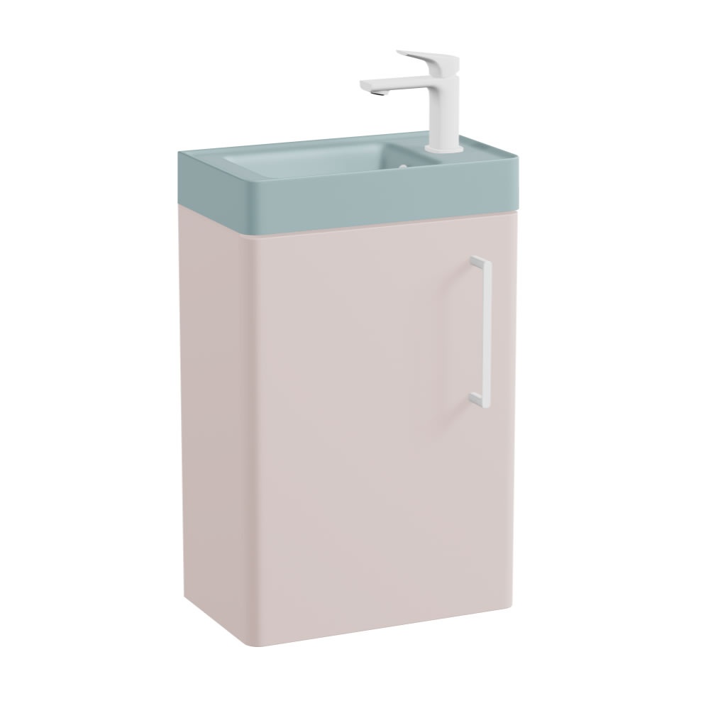 Vado Cameo 400mm Pink Clay Wall Mounted Vanity Unit & Cove Blue Basin - Right Hand