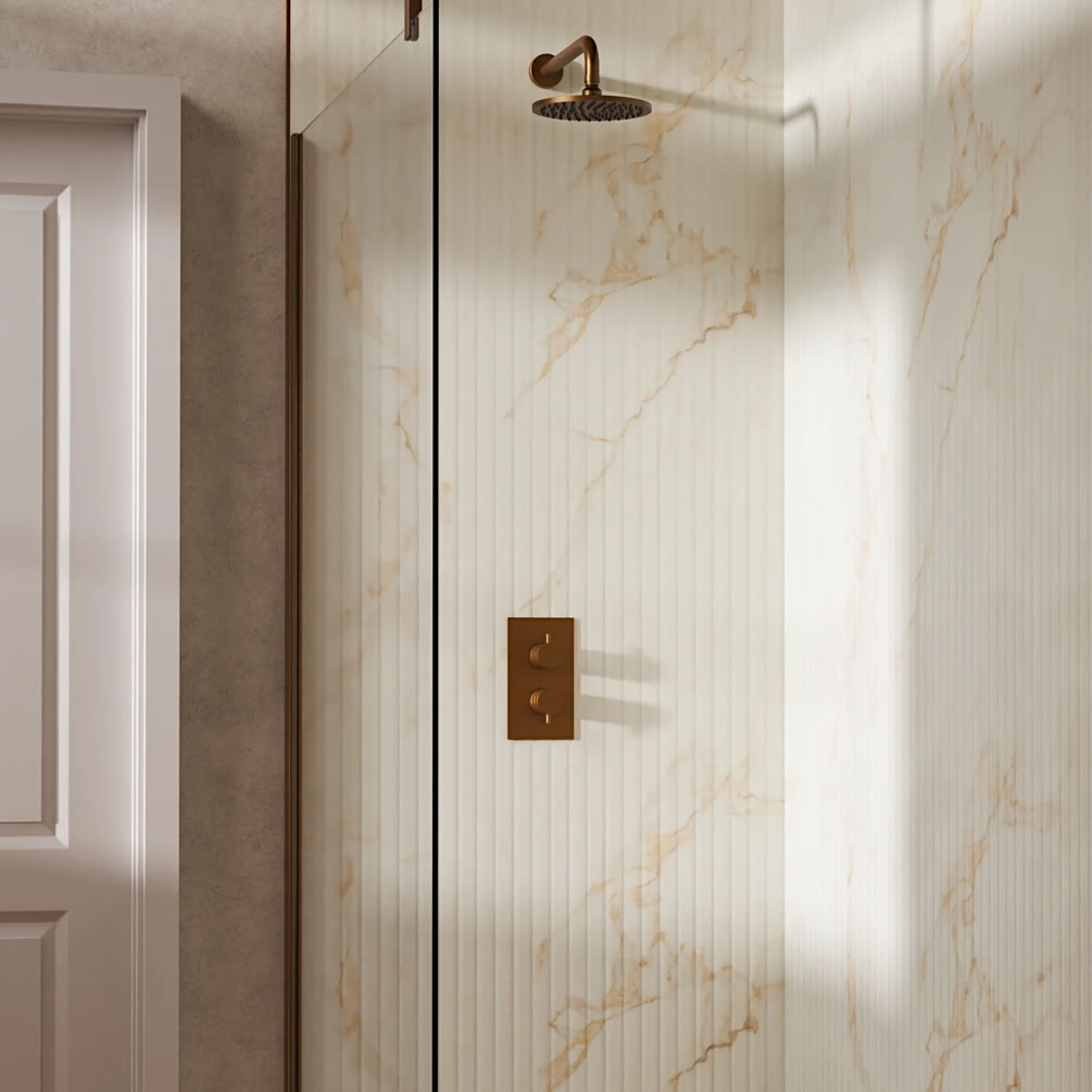 Lifestyle image of Crosswater Design Brushed Bronze Single Outlet Rainfall Shower Set