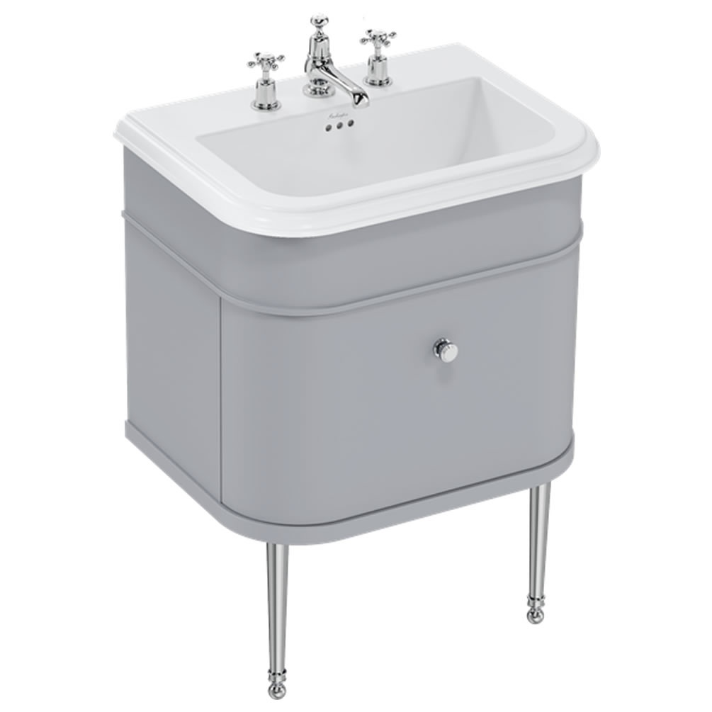 Burlington 650mm Grey Vanity Unit With Ceramic Basin (3 tap hole) & Chrome Legs