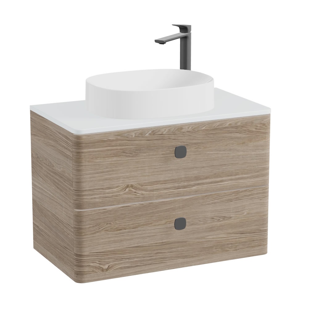 Vado Cameo 800mm Natural Oak Wall Hung 2 Drawer Vanity Unit, Arctic Worktop & Gloss Basin
