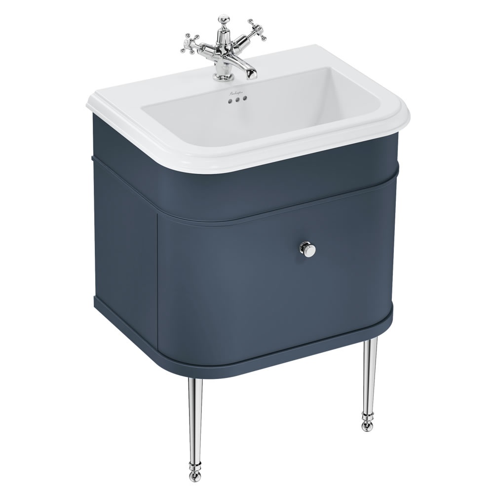 Burlington Chalfont 650mm Basin & Ceramic Blue Vanity Unit & Chrome Legs