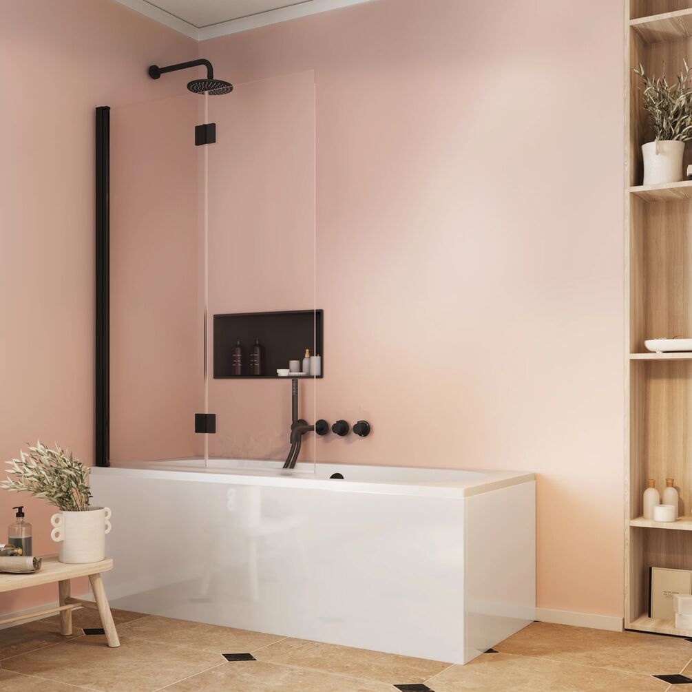 Lifestyle image of Crosswater Asura 8 Matt Black Folding Bath Screen