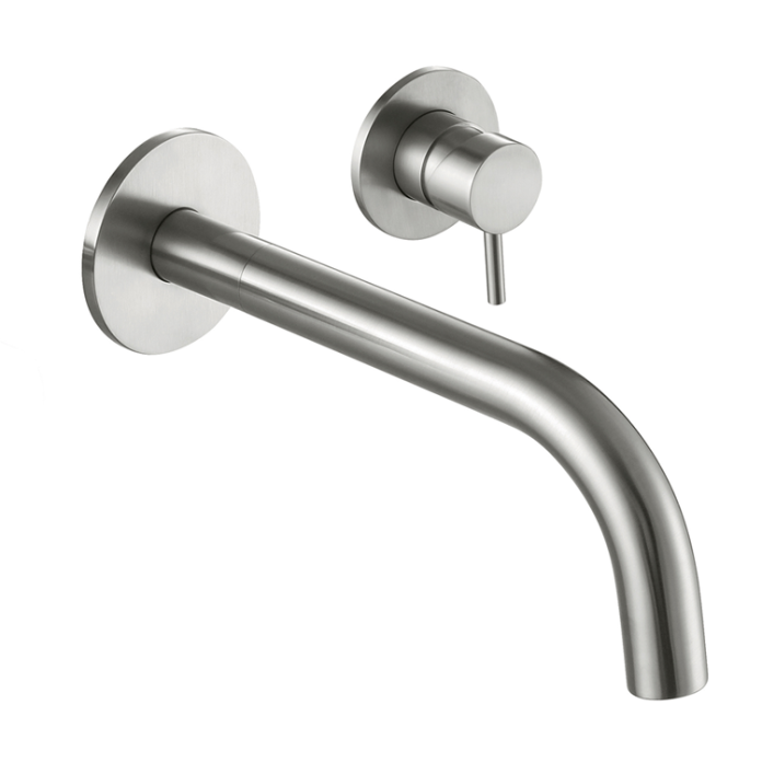 Photo of JTP Inox Brushed Stainless Steel 2TH Wall Mounted Basin Mixer - 155mm Spout Cutout