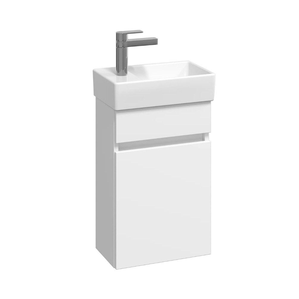 Product cut out image of the Abacus Concept Matt White S1 Vanity Unit & Basin with a left-handed tap