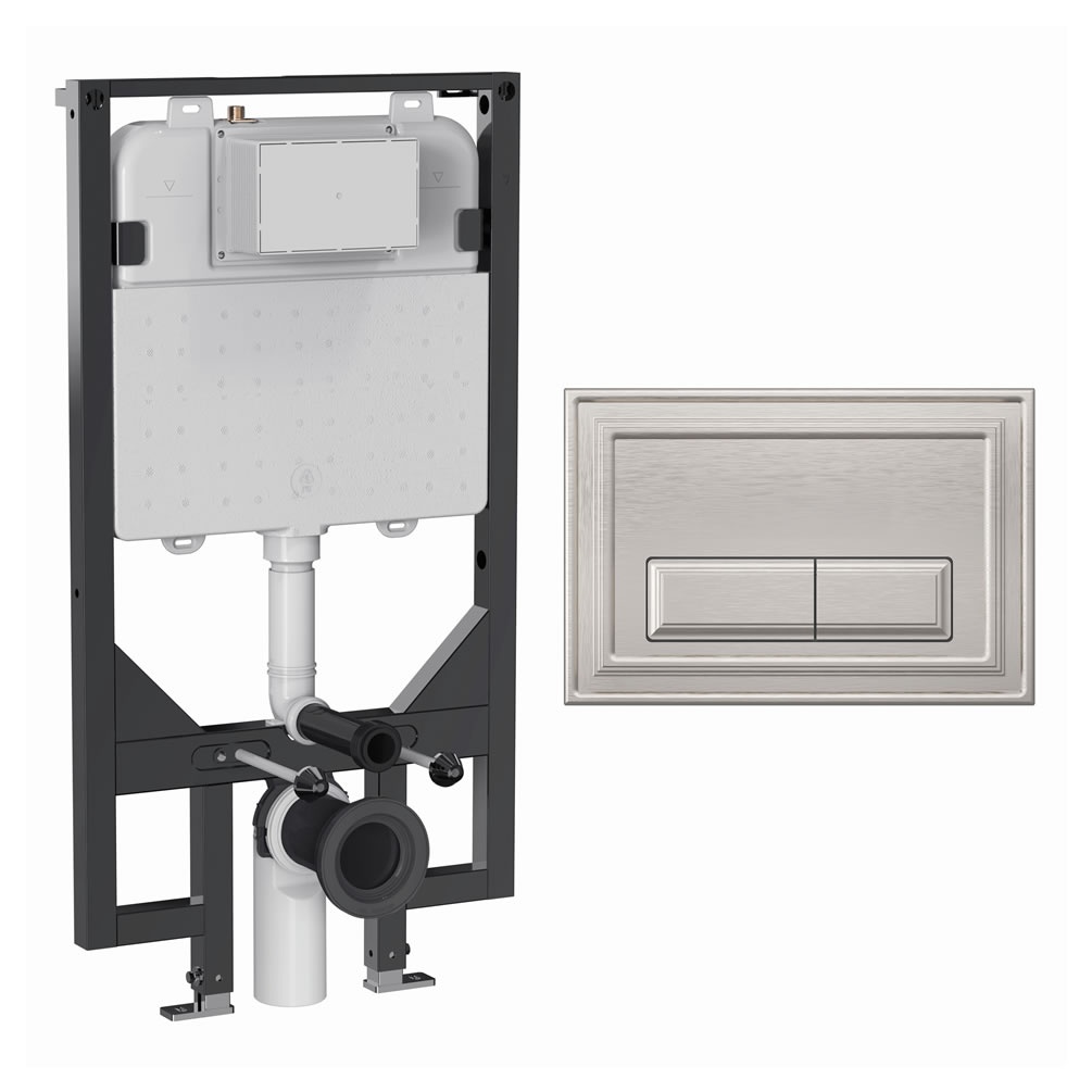 Cutout image of Crosswater 1140mm Ultra-Slim Wall-Hung Cistern Frame & Belgravia Brushed Nickel Dual Flush Plate
