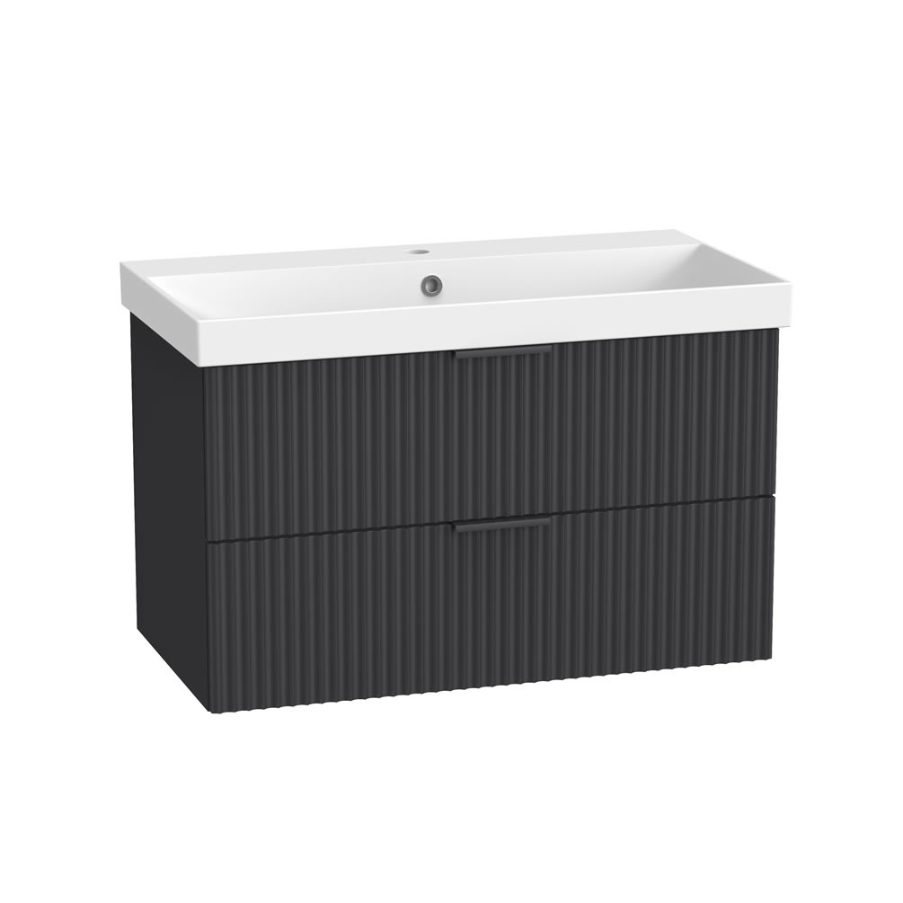 Tavistock Cadence Fluted 800mm Matt Storm Grey Wall Hung Vanity Unit & Basin