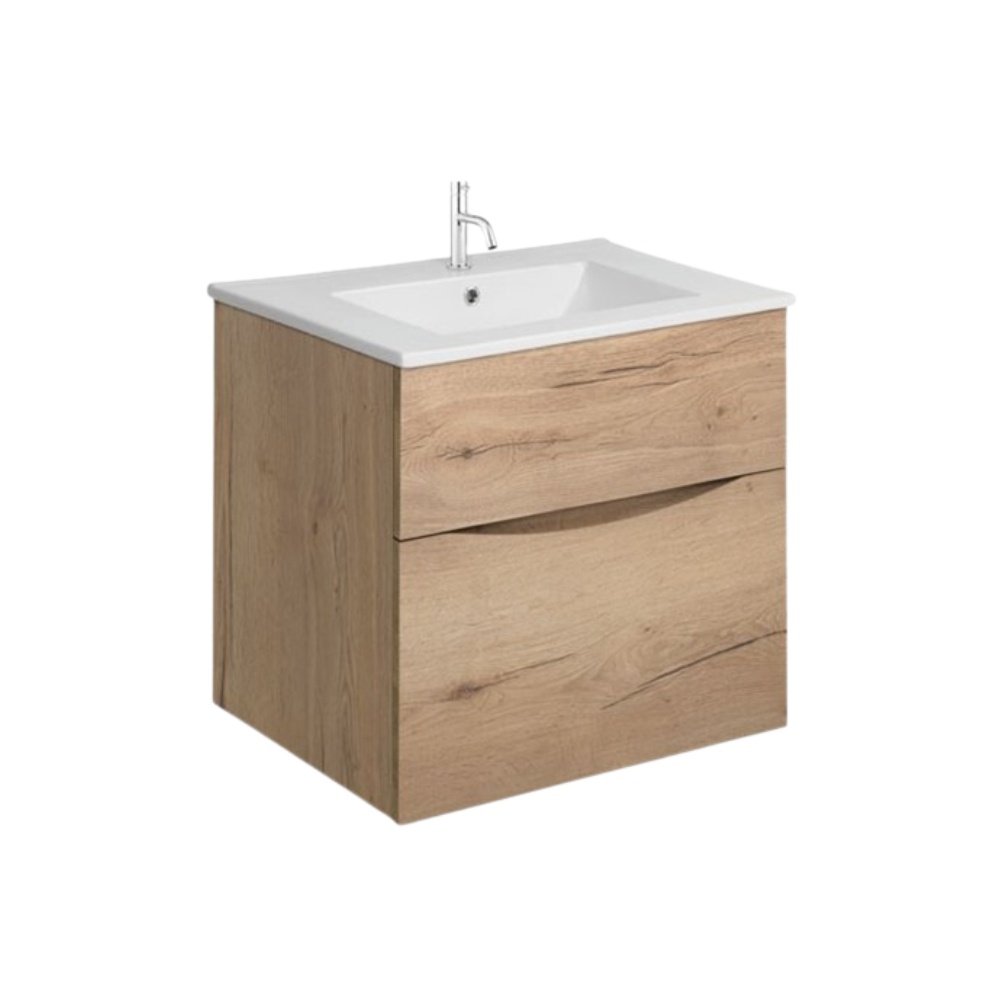 Product Cut out image of the Crosswater Glide II Windsor Oak 500mm Double Drawer Unit with Ceramic 1 Tap Hole Basin