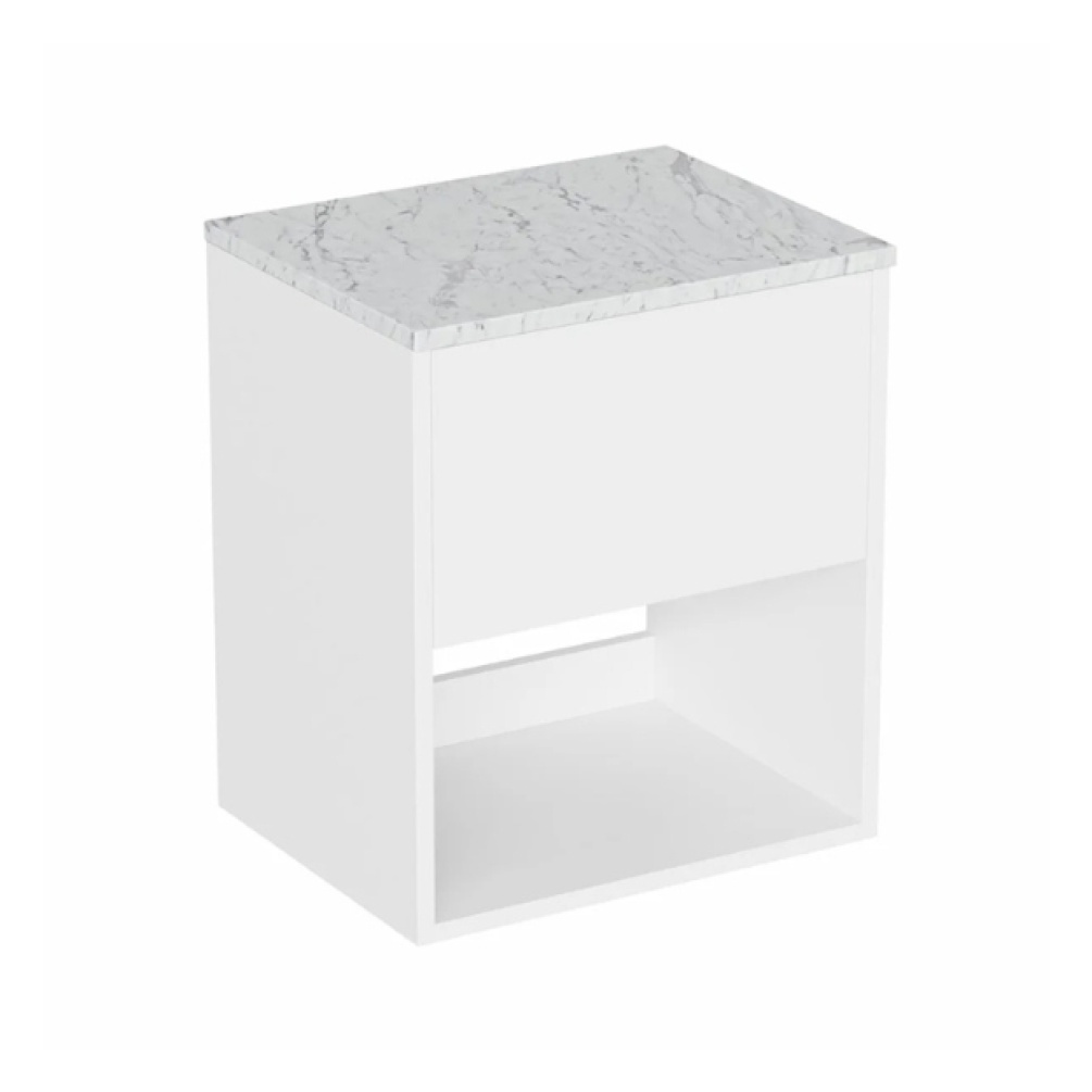Cut out image of the Britton Hackney Glossy White 500mm Wall Hung Vanity Unit & Carrara Worktop