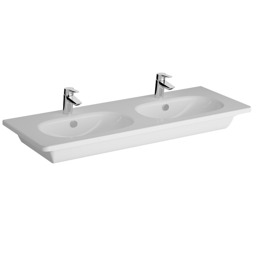 Product cut out image of VitrA Zentrum Wall Hung Double Vanity Basin with Overflow and 2 Tap Holes White 7795B0030001