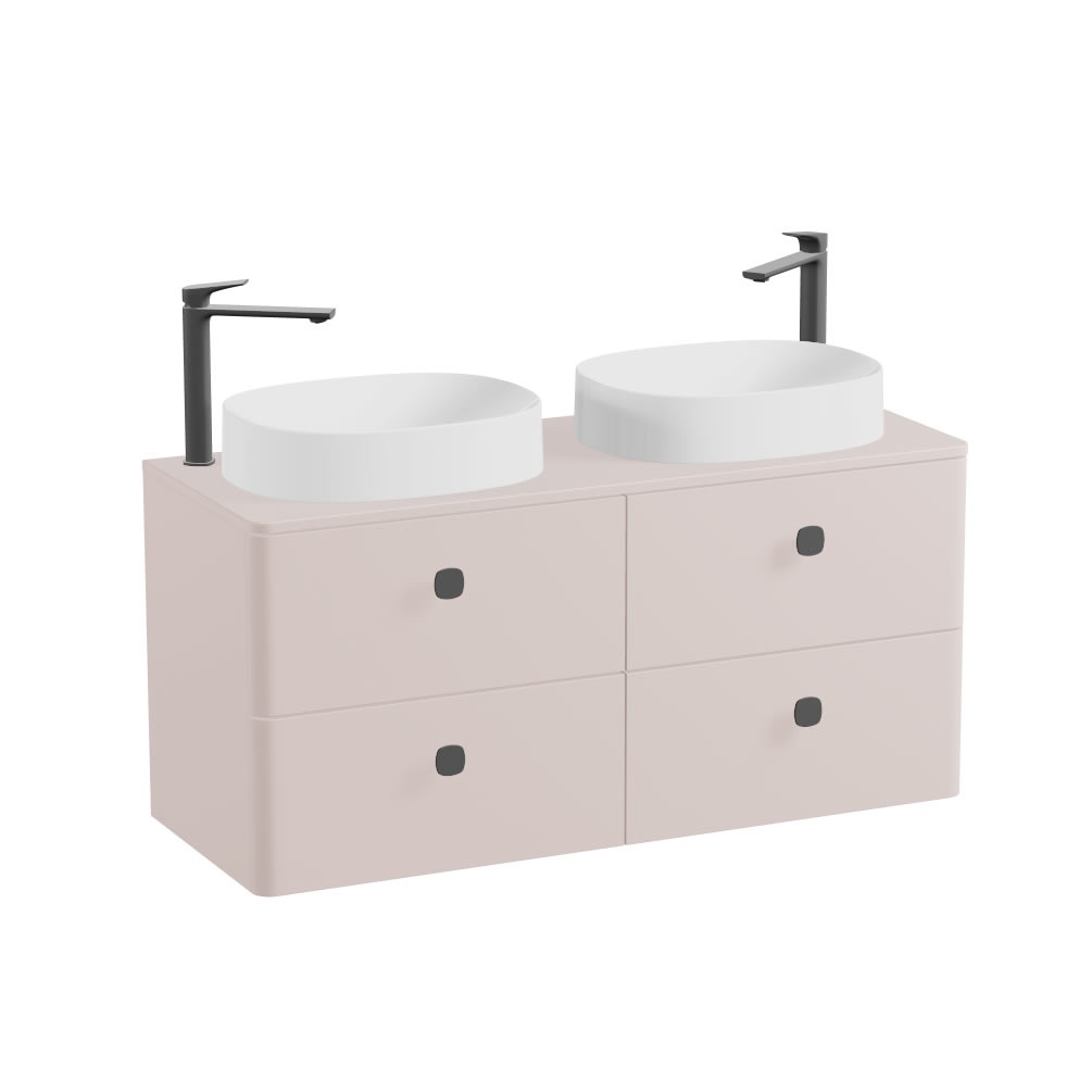 Vado Cameo 1200mm Pink Clay Wall Hung 4 Drawer Vanity Unit, Worktop & Gloss White Oval Basins