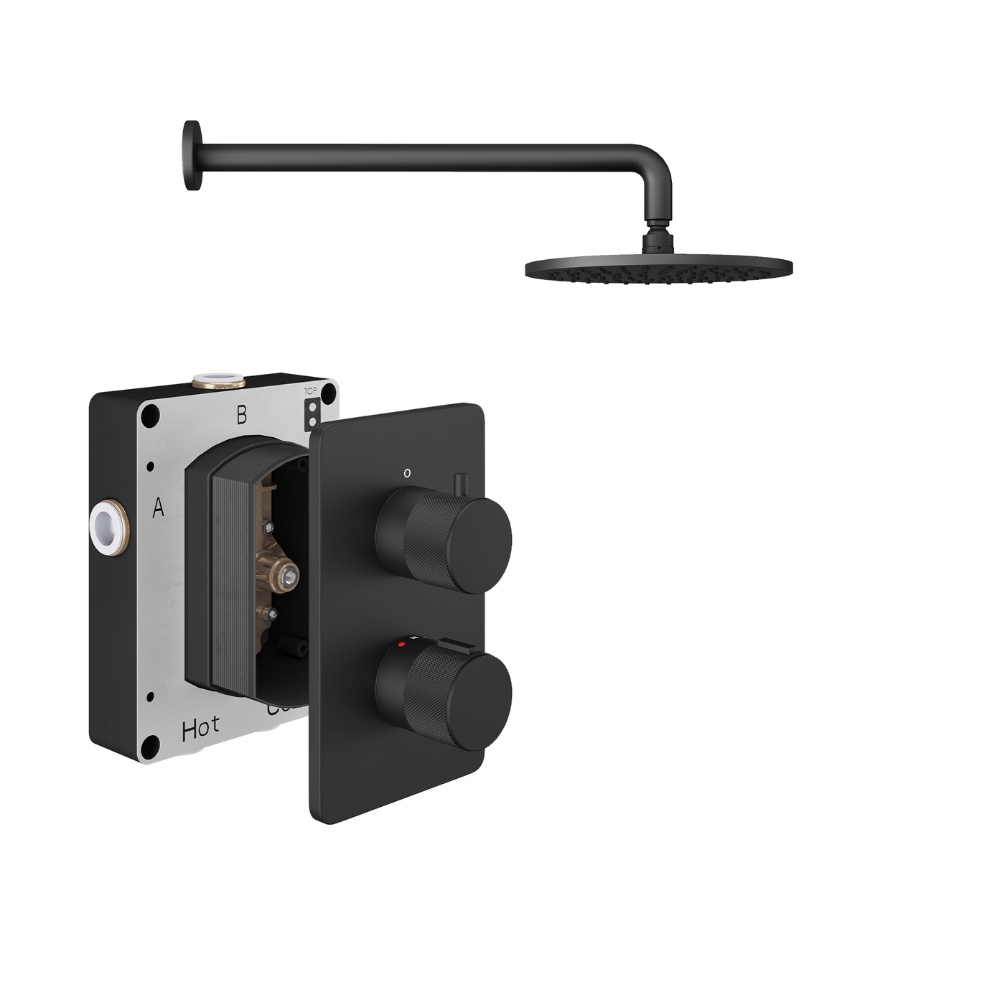 Product Cut out image of the Abacus Iso Pro Matt Black 1 Outlet Shower Pack with Fixed Shower Head