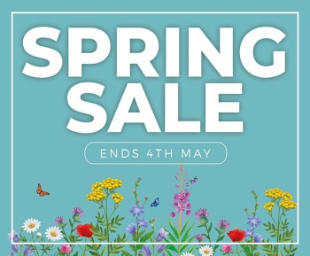 a pastel green background with text saying spring sale ends 4th May with a floral bottom