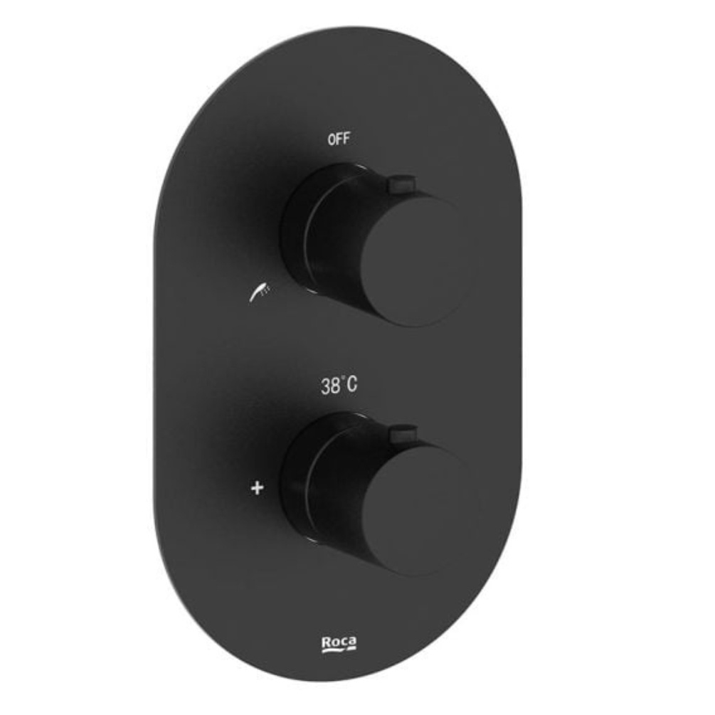 Cut out image of the Roca Splash-T Matt Black 2 Outlet Concealed Thermostatic Shower Valve