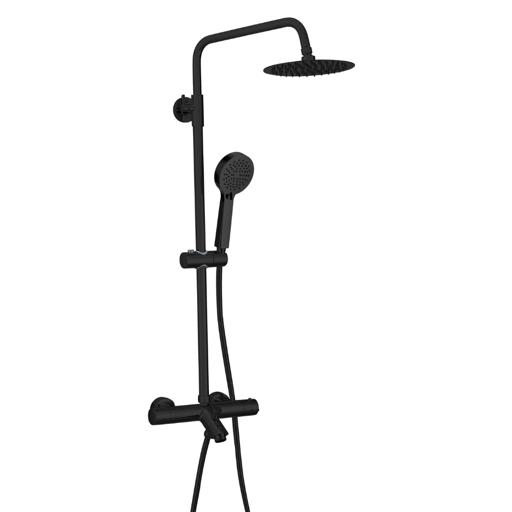 Product Cut out image of the Abacus Iso Pro Matt Black Thermostatic Exposed Bath Shower Mixer