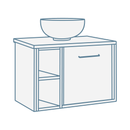 iconography of a countertop vanity unit with worktop and handle with countertop basin/vessel sink on top
