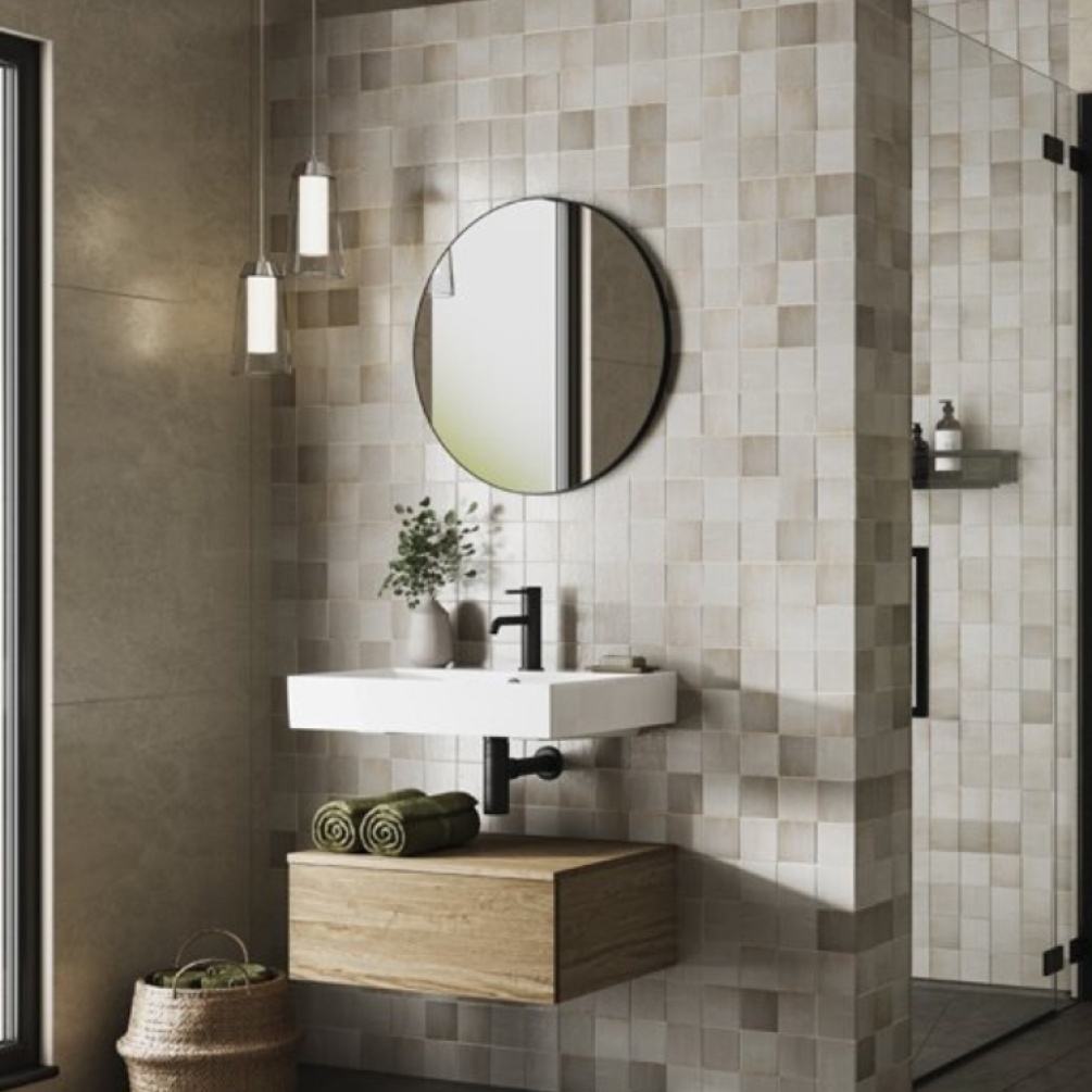 Product Lifestyle image of the hib. Trim Round 600mm Black Bathroom Mirror