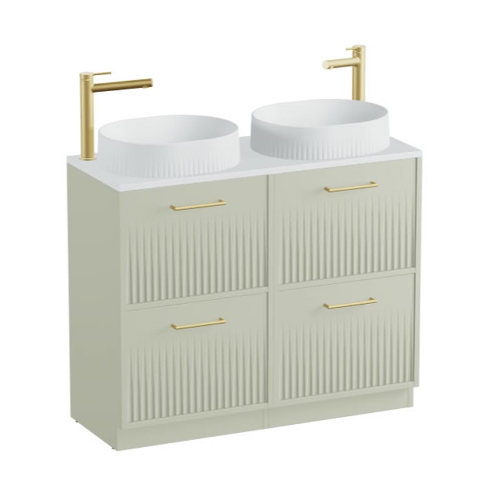 Vado Safari Fluted 1000mm Sage Green Floorstanding Vanity Unit & Arctic Worktop