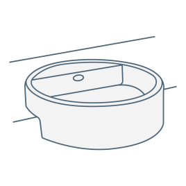 iconography image of a circular or round semi-recessed basin/bathroom sink