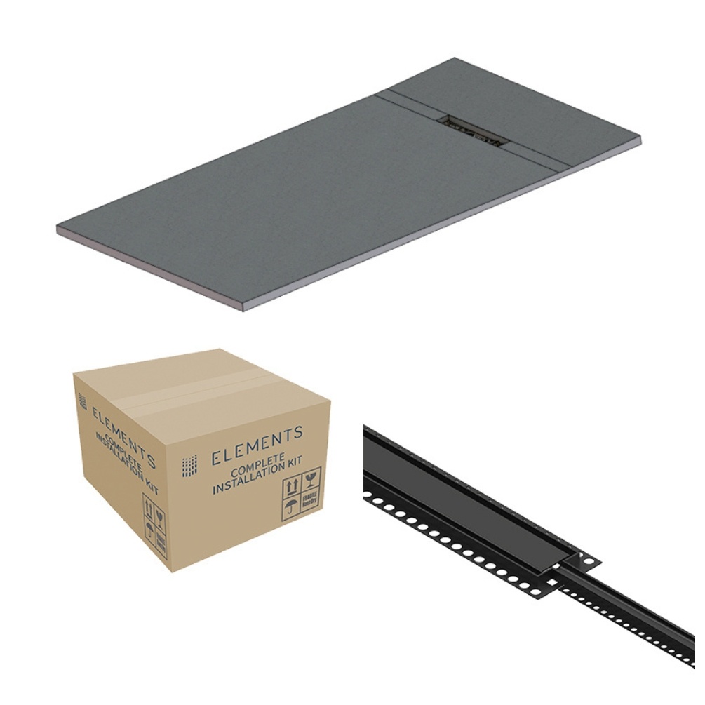 Cut out image of the Abacus Elements Linear Uno 1600mm x 900mm Matt Black End Drain Wetroom Former Kit