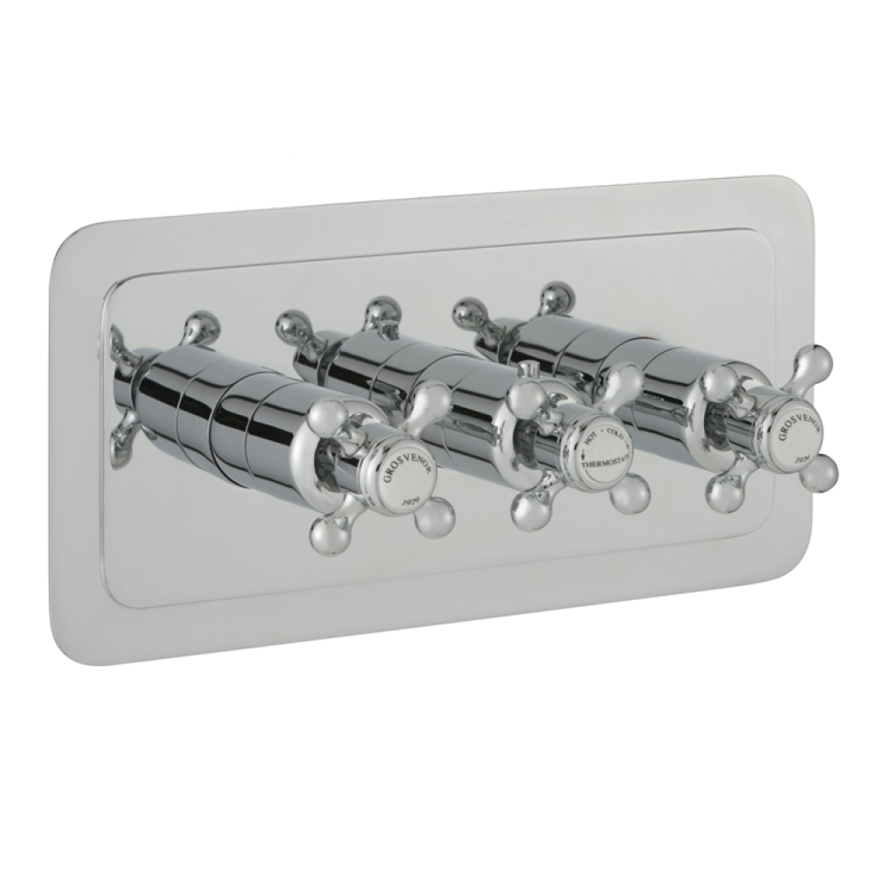 Photo of JTP Grosvenor Cross Three Outlet Landscape Thermostatic Shower Valve - White Indices