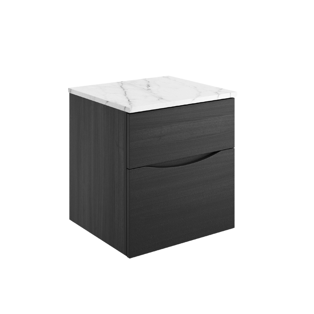 Product Cut out image of the Crosswater Glide II Steelwood 500mm Double Drawer Unit with Carrara Marble Worktop