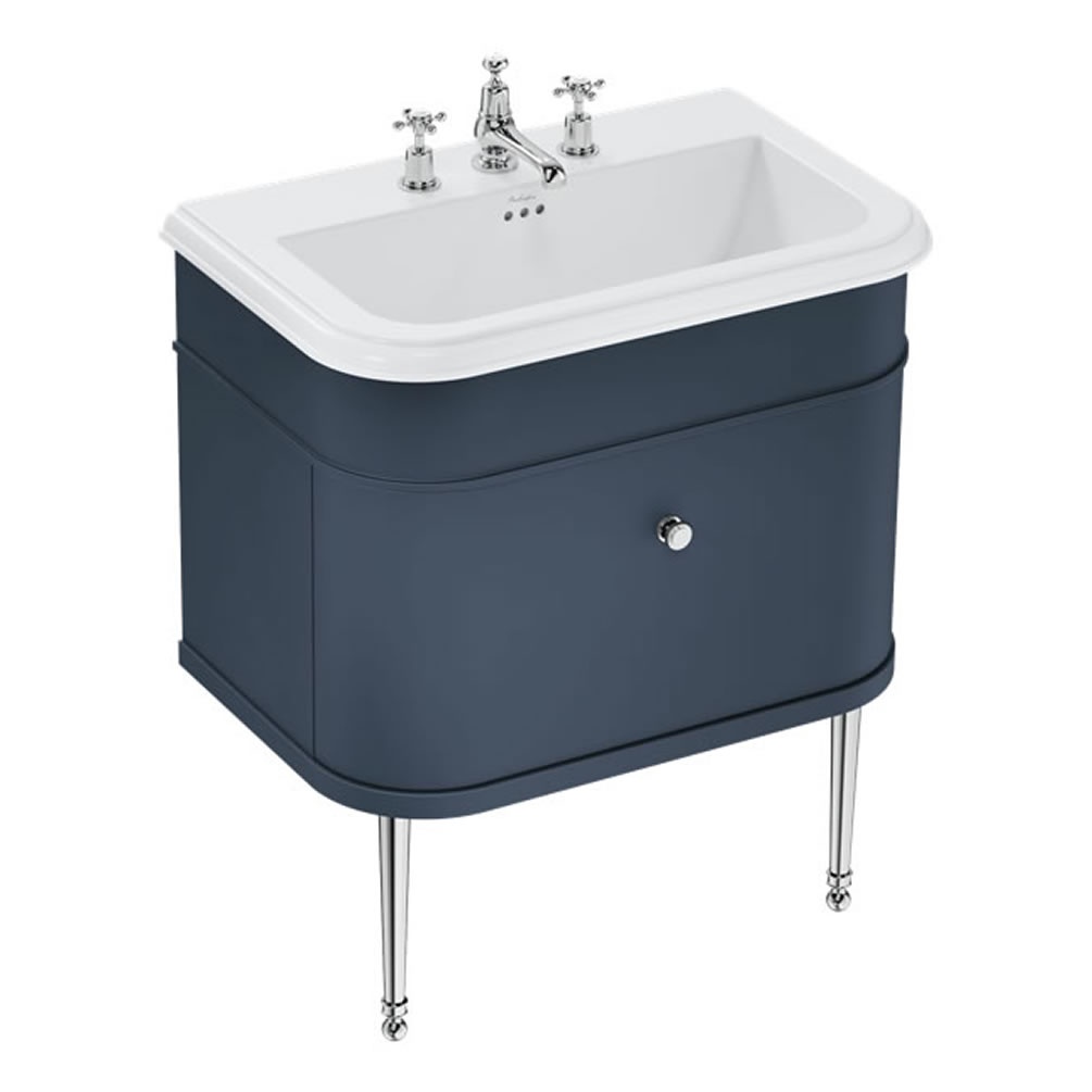 Burlington Chalfont 750mm Basin & Blue Vanity Unit With Chrome Legs - 3 Tap Holes